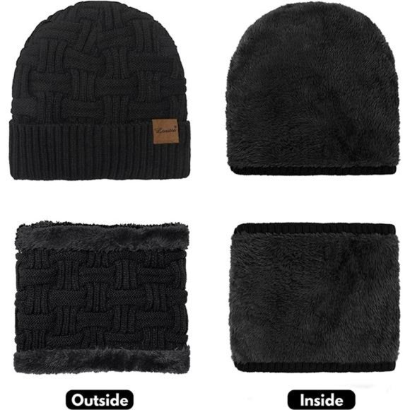 Loritta 3-Pieces Winter Hat Neck Warmer Touchscreen Gloves Set Knit Thick Scarf